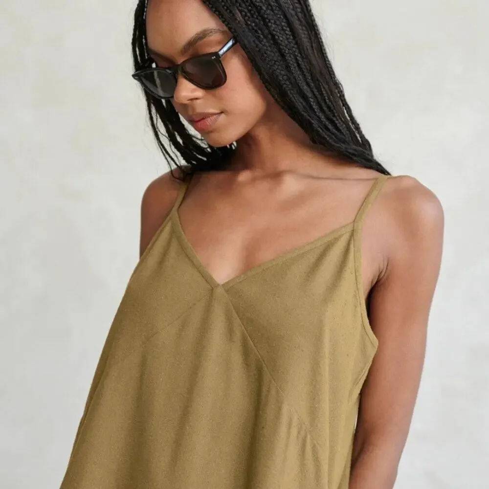 JENNI KAYNE Riviera Slip Dress Womens XXL Safari Green Raw Silk V-neck Maxi NEW - Picture 16 of 16